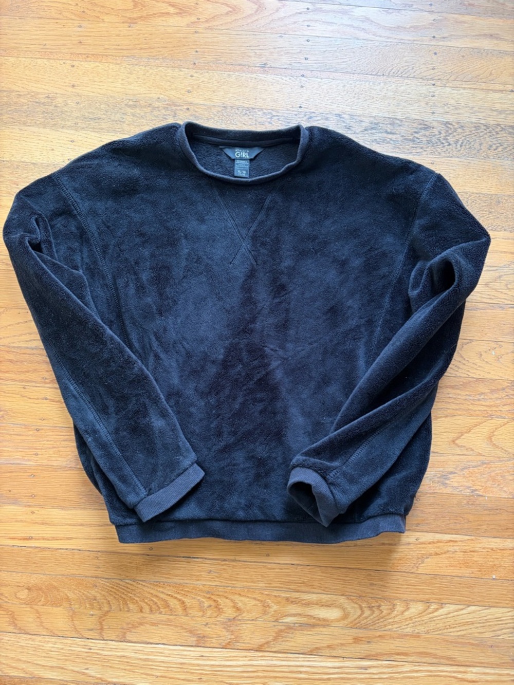 Athleta Girl size XL Black Velour Crewneck Pullover Fleece Sweatshirt